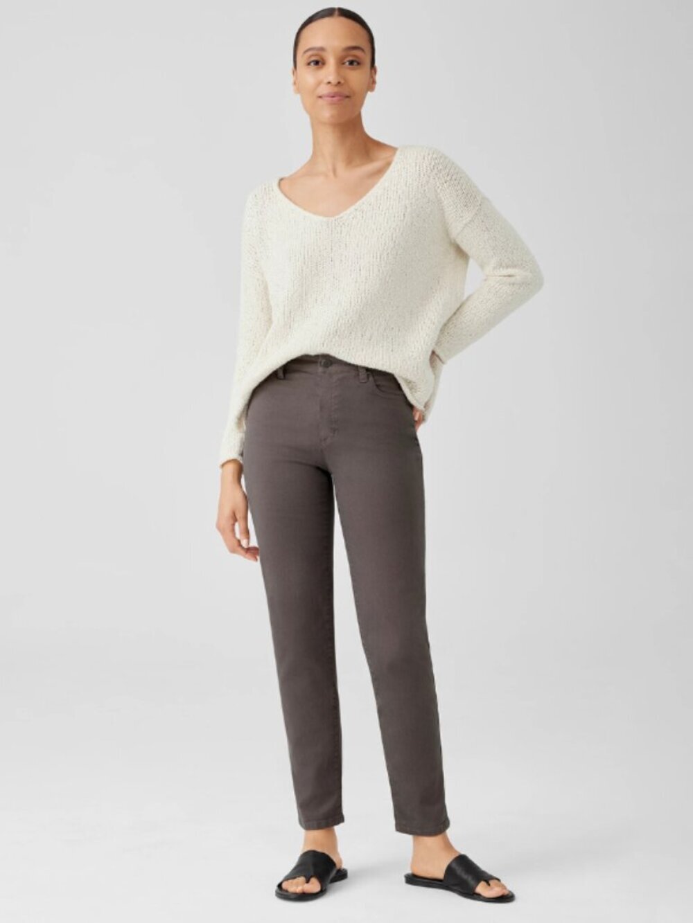 Eileen Fisher Organic Cotton High-Rise Straight Jeans in Dark Brown, S/P